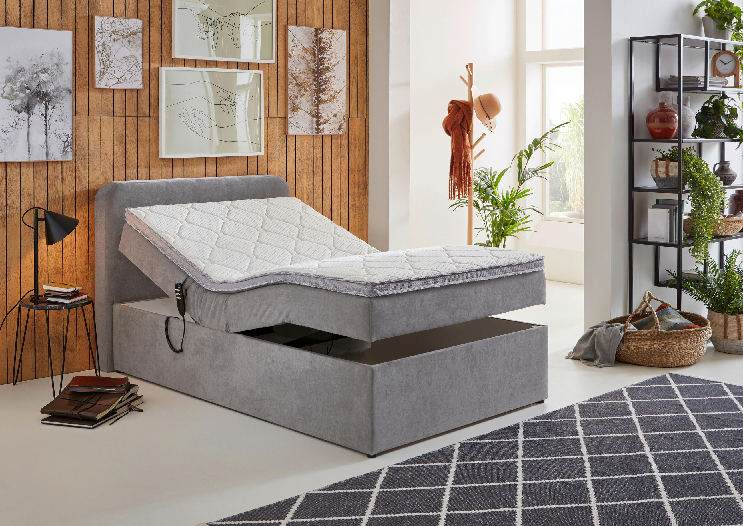 BOXSPRINGOVÁ POSTEĽ, 100/200 cm, svetlosivá - čierna/svetlosivá, Konventionell, textil/plast (100/200cm) - Carryhome