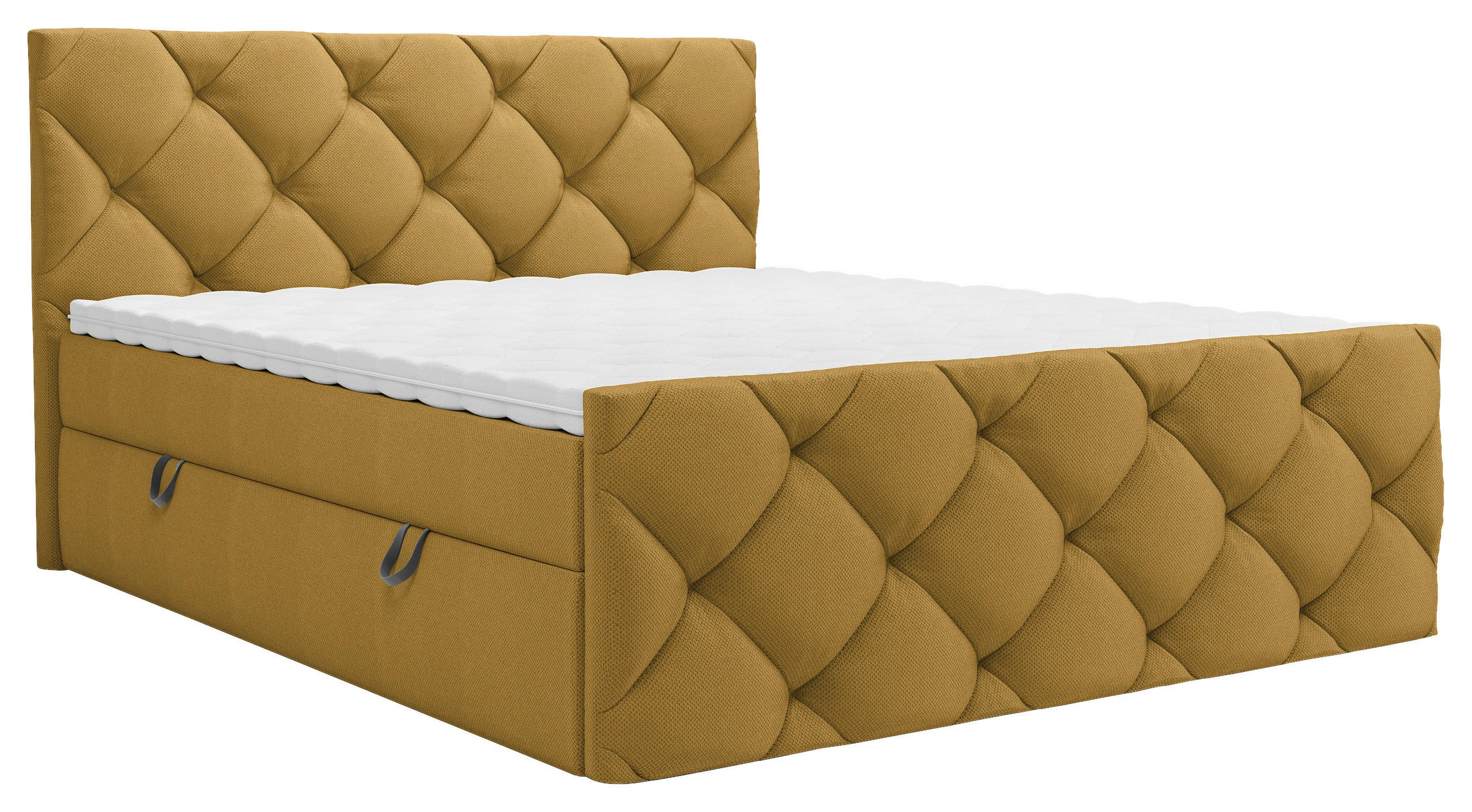 BOXBETT 180/200 cm,  in Senfgelb, Matratze, Bettkasten, Topper, H3 = fest  - Senfgelb/Schwarz, KONVENTIONELL, Kunststoff/Textil (180/200cm) - Carryhome