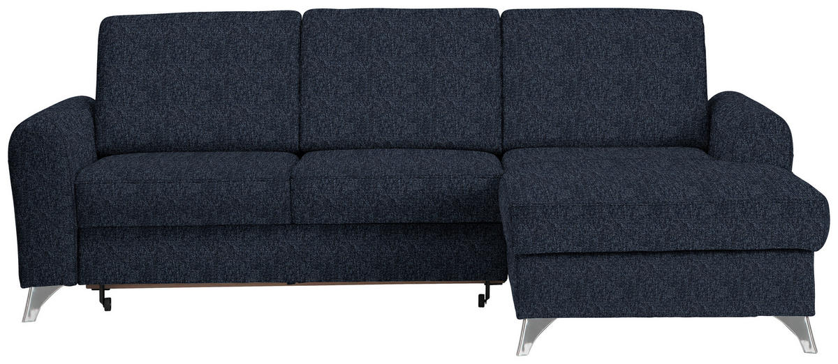 ECKSOFA Dunkelblau Flachgewebe  - Silberfarben/Dunkelblau, Design, Textil/Metall (244/167cm) - Cantus