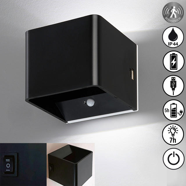 AKKU-WANDLEUCHTE - Schwarz, Design, Metall (8/10,5/10,5cm)