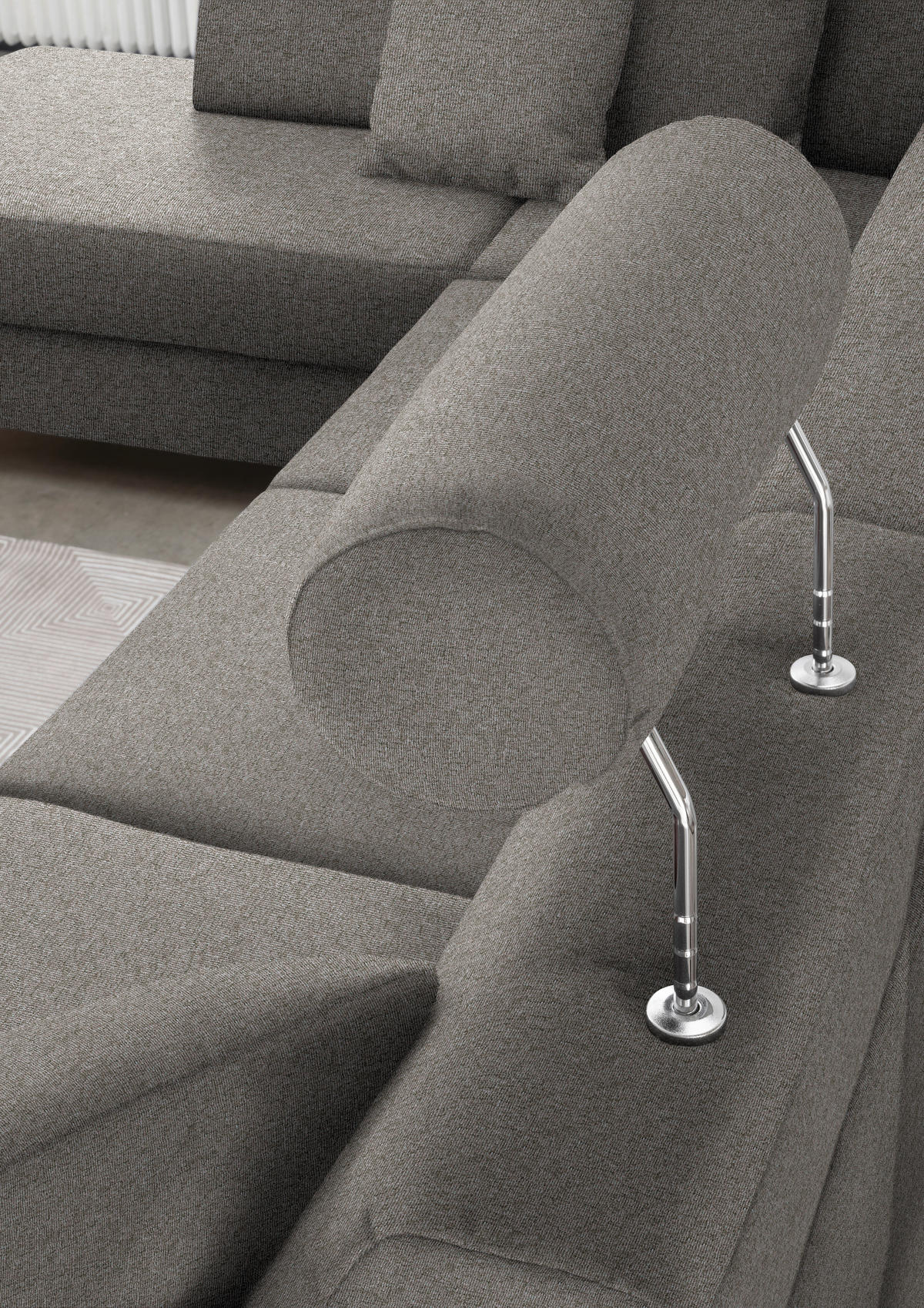 WOHNLANDSCHAFT in Webstoff Grau  - Schwarz/Grau, Design, Holz/Textil (198/296/165cm) - Xora