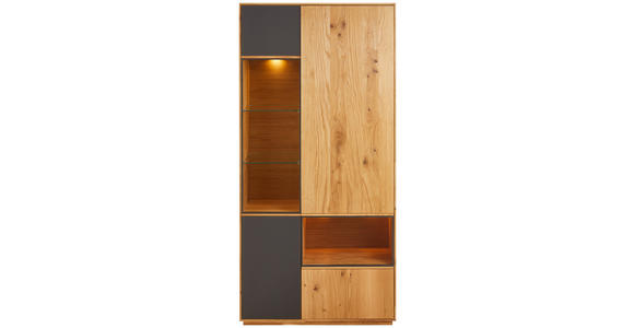 VITRINE in massiv Wildeiche Anthrazit, Eichefarben - Eichefarben/Anthrazit, Design, Glas/Holz (98/205/42cm) - Waldwelt