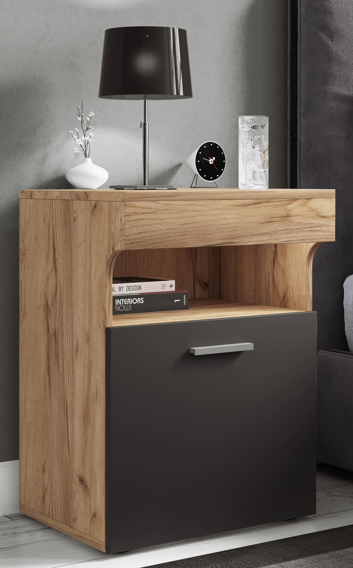 NACHTSCHRANK 45/61/39 cm  - Honigeiche/Anthrazit, MODERN, Holzwerkstoff/Kunststoff (45/61/39cm) - MID.YOU