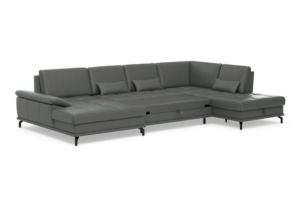 SEDACIA SÚPRAVA, koža, antracitová - čierna/antracitová, Basics, kov/koža (176/363/223cm) - Sit & More