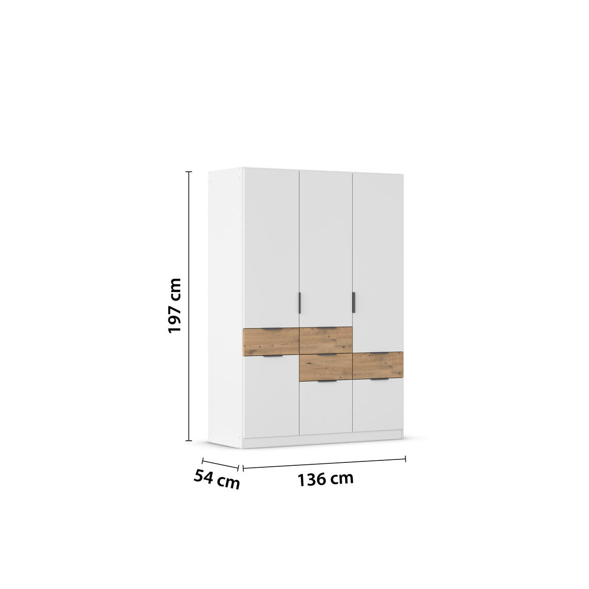 DREHTÜRENSCHRANK in Weiss, Eiche Artisan  - Weiss/Eiche Artisan, Konventionell, Holzwerkstoff/Metall (136/197/54cm) - Xora