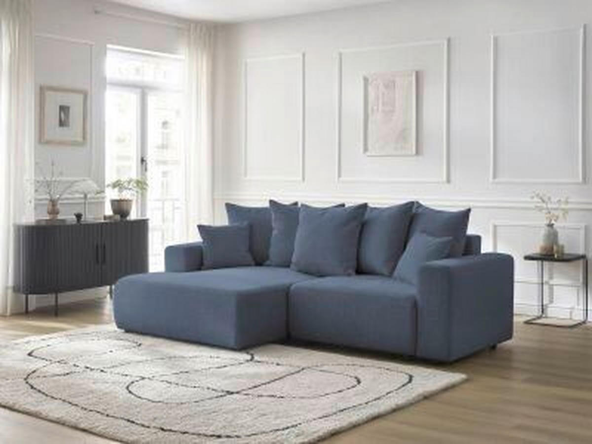 ECKSOFA Ottomane links  ATILLA Blau Flachgewebe  - Blau/Schwarz, MODERN, Kunststoff/Textil (149/244cm)