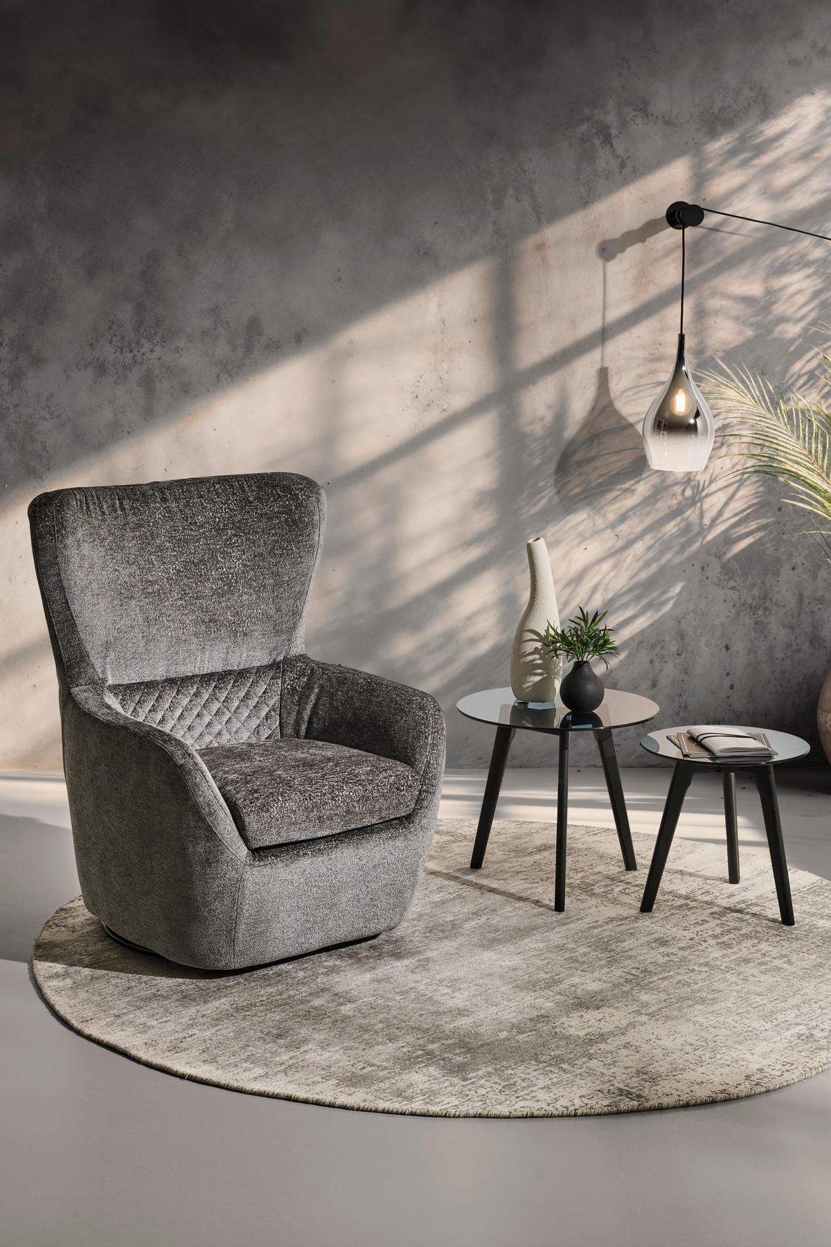 SESSEL in Chenille Anthrazit  - Anthrazit/Schwarz, Design, Textil/Metall (80/100/85cm) - Carryhome