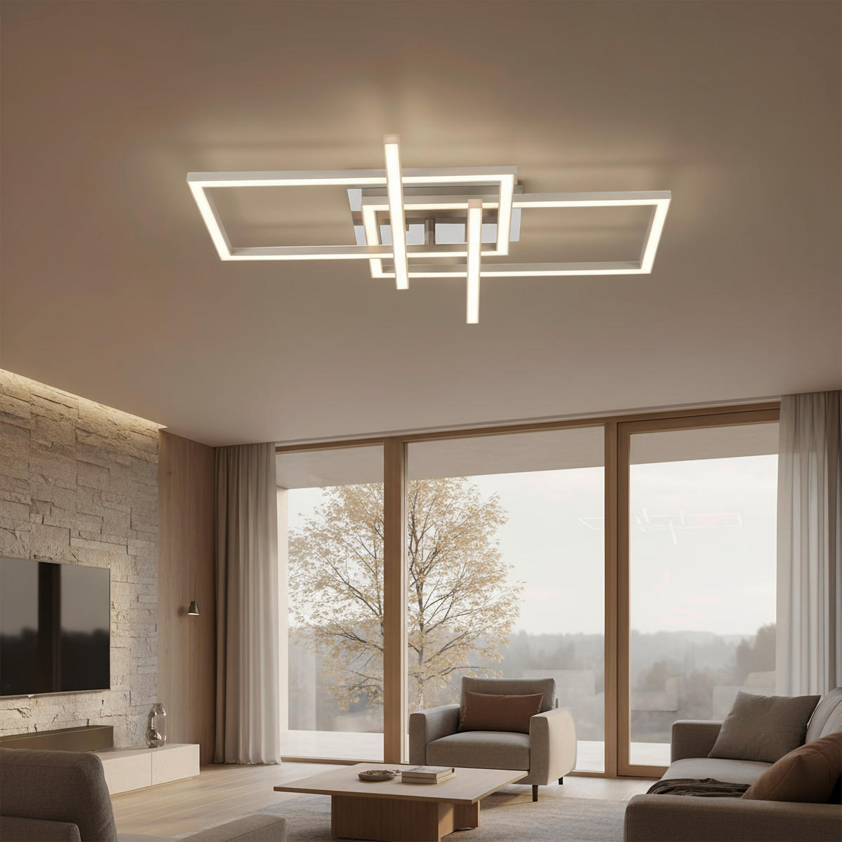 LED-DECKENLEUCHTE 24 W    50/43/7,6 cm  - Sandfarben/Chromfarben, Basics, Kunststoff/Metall (50/43/7,6cm) - Novel