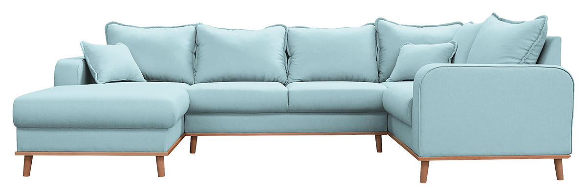 WOHNLANDSCHAFT Beata Hellblau  - Wengefarben/Hellblau, Design, Holz/Textil (170/296/167cm) - Livetastic