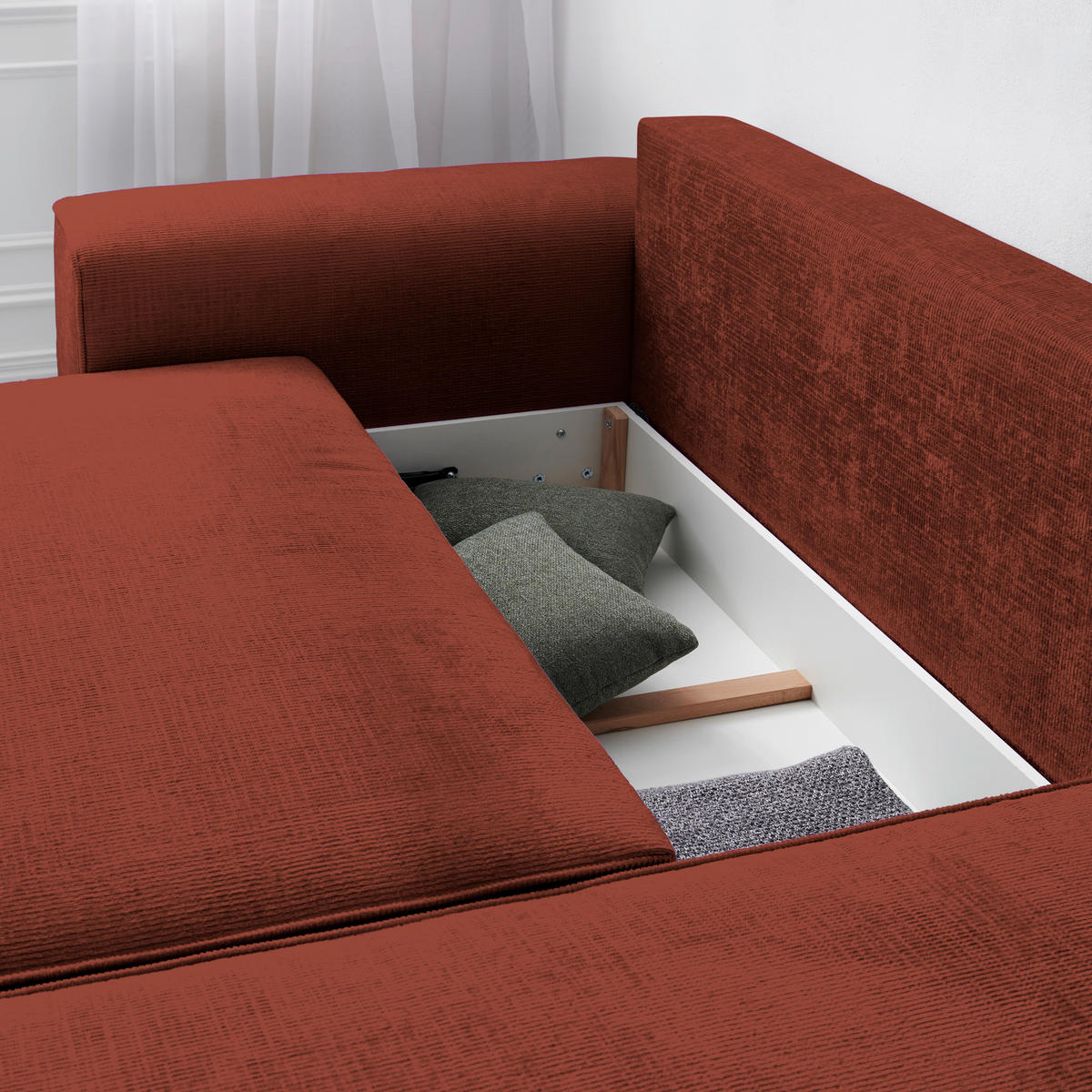 ECKSOFA in Plüsch Rostfarben  - Rostfarben/Blaugrau, Design, Kunststoff/Textil (288/152cm) - Xora
