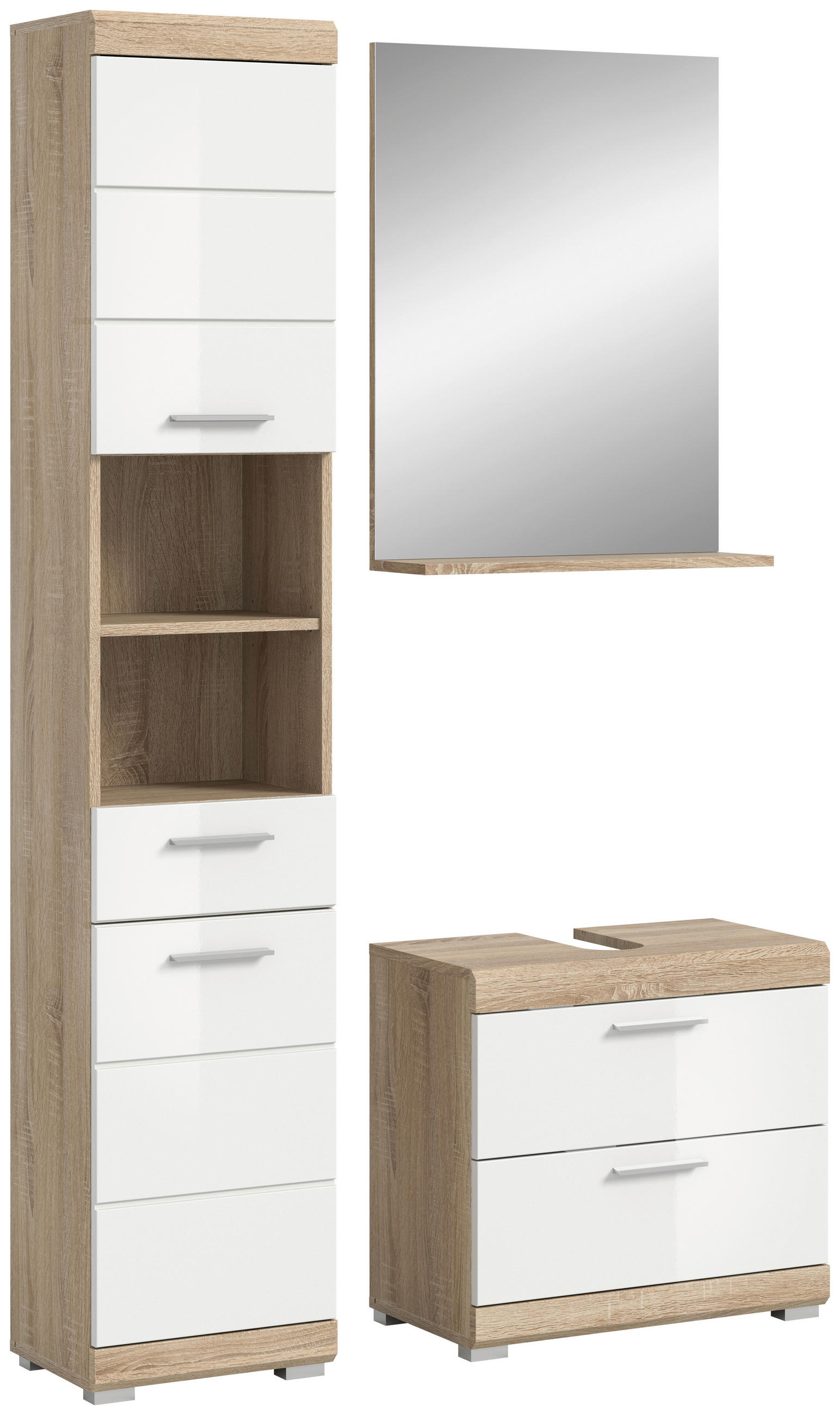 BADEZIMMER 3-teilig  in 97 cm  - Weiß Hochglanz/Silberfarben, MODERN, Glas/Holzwerkstoff (97cm) - MID.YOU