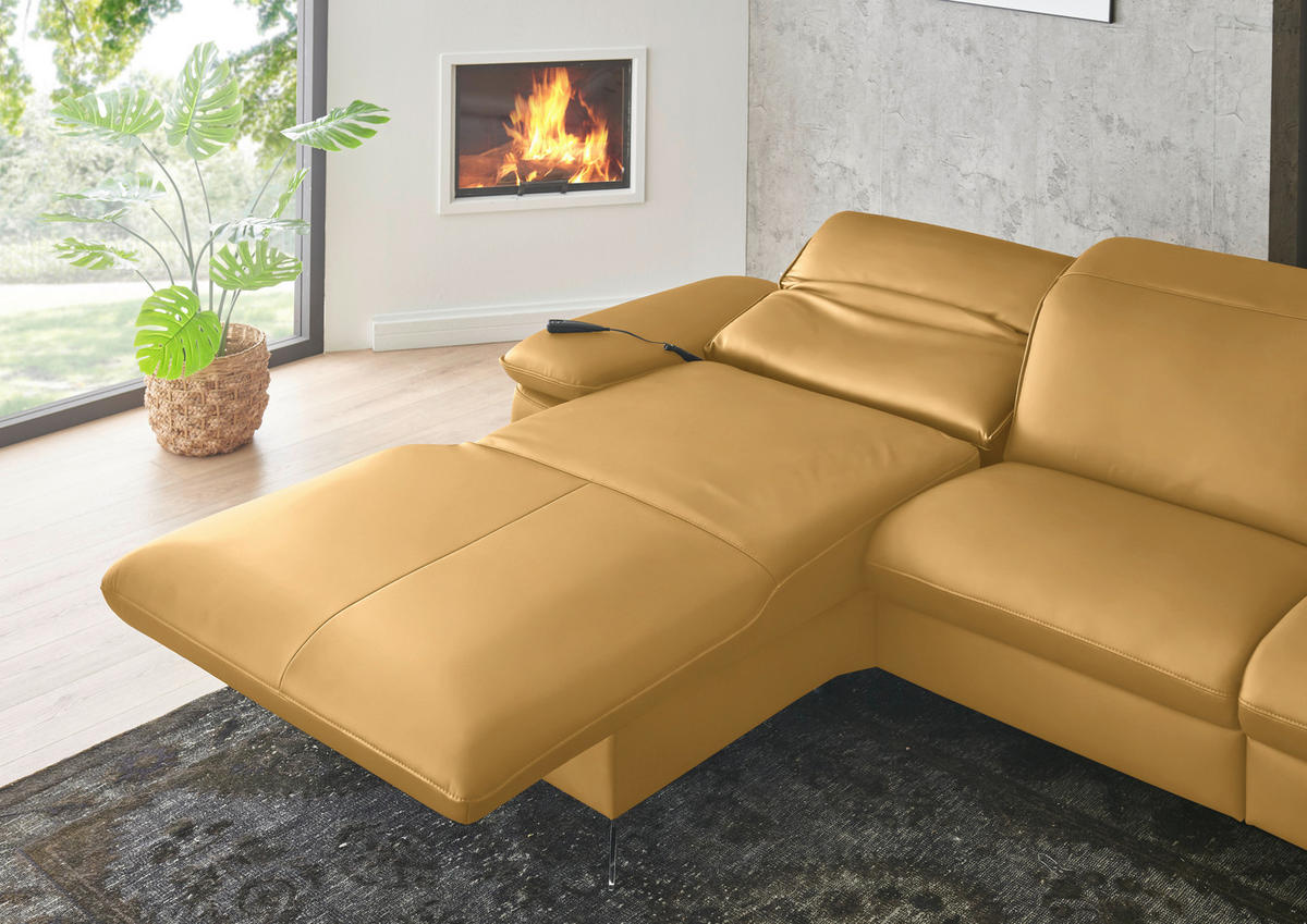 ECKSOFA  Echtleder Gelb  - Gelb/Schwarz, Design, Leder/Metall (169/307cm) - Beldomo Premium
