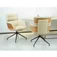 ARMLEHNSTUHL  Sitzfläche 360° drehbar, automatische Rückholfunktion  Echtleder  Schwarz, Eichefarben, Beige  - Eichefarben/Beige, Design, Leder/Holz (62/92/66cm) - Dieter Knoll