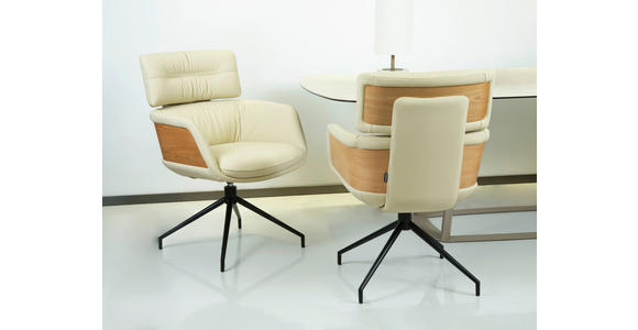 ARMLEHNSTUHL  Sitzfläche 360° drehbar, automatische Rückholfunktion  Echtleder  Schwarz, Eichefarben, Beige  - Eichefarben/Beige, Design, Leder/Holz (62/92/66cm) - Dieter Knoll