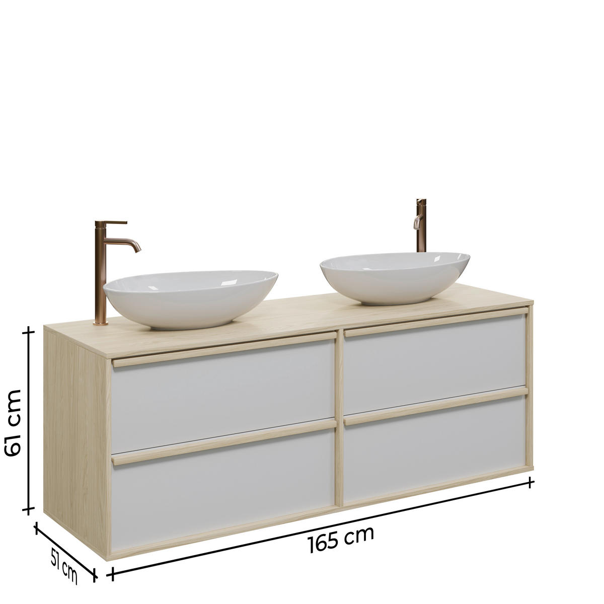 WASCHTISCHKOMBI 165,1 cm  - Eichefarben/Weiß, MODERN, Holz/Keramik (165,1cm) - Celina Home