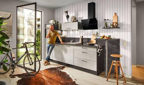 KÜCHENBLOCK 320 cm   in Graphitfarben, Weiß  - Schwarz/Graphitfarben, KONVENTIONELL, Holzwerkstoff/Metall (320cm) - Xora