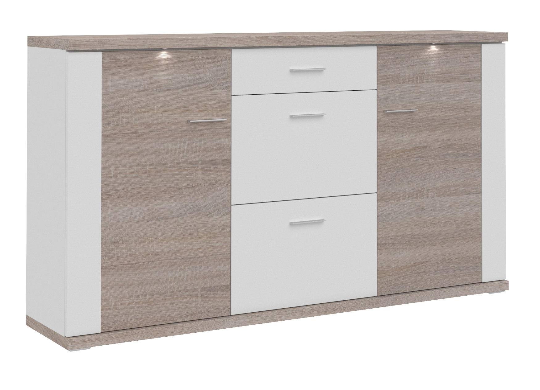 SIDEBOARD Weiß, Eichefarben Beleuchtung - Chromfarben/Eichefarben, Design, Holzwerkstoff/Kunststoff (194/107/42cm) - Xora