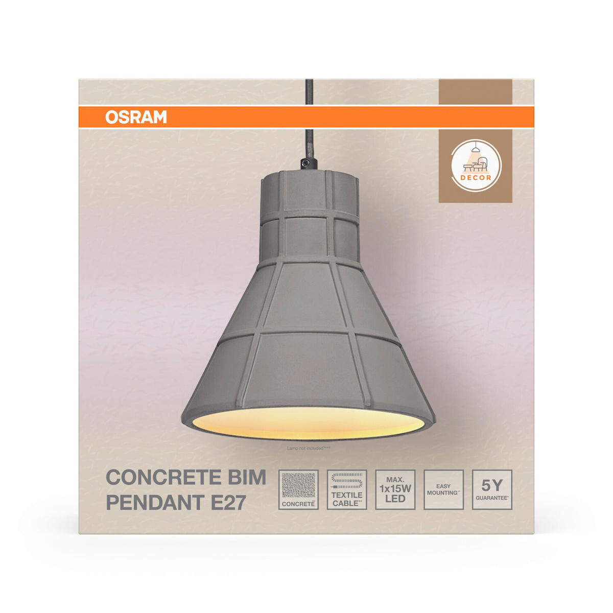 HÄNGELEUCHTE 20/125 cm  - Dunkelgrau, Basics, Stein/Metall (20/125cm) - Osram