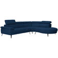 ECKSOFA in Velours Dunkelblau  - Schwarz/Dunkelblau, Design, Textil/Metall (299/264cm) - Novel