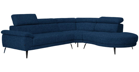 ECKSOFA in Velours Dunkelblau  - Schwarz/Dunkelblau, Design, Textil/Metall (299/264cm) - Novel