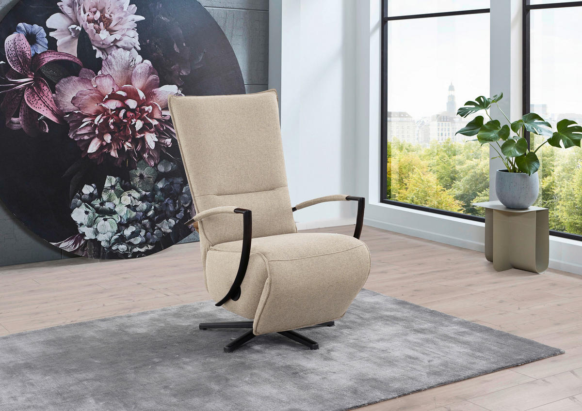 RELAXSESSEL Webstoff, Flachgewebe Relaxfunktion    - Beige/Schwarz, Design, Textil/Metall (66/110-114/84cm) - Moderano