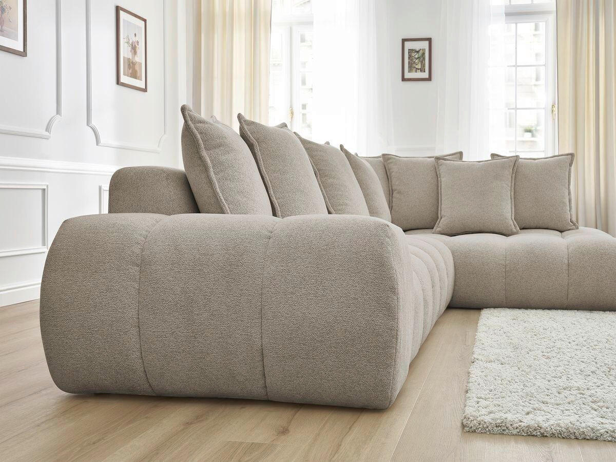 ECKSOFA Ottomane rechts  EVEREST Taupe Flachgewebe  - Taupe/Schwarz, MODERN, Kunststoff/Textil (352/210cm) - Livetastic