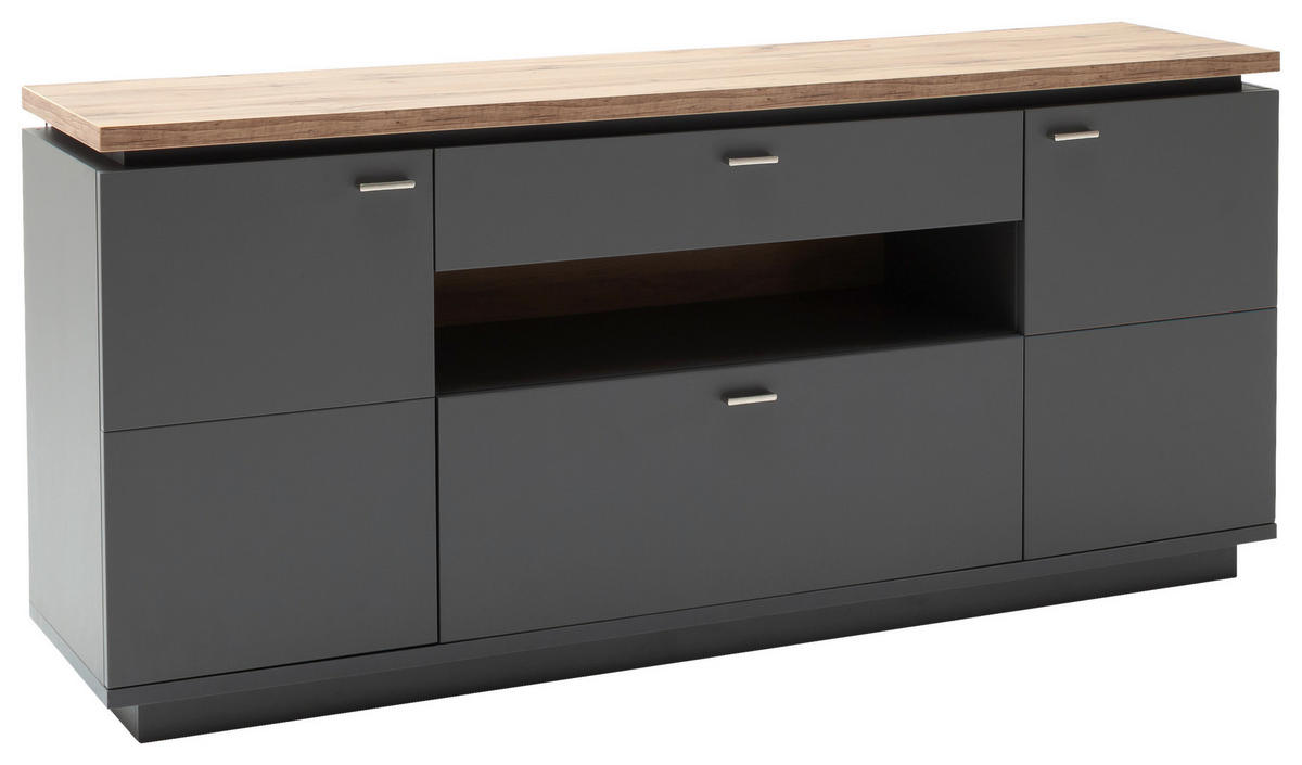 SIDEBOARD Neapel Neapel Eiche Wotan, Grau  180/81/44 cm  - Eiche Wotan/Grau, Design, Holzwerkstoff/Metall (180/81/44cm) - Stylife