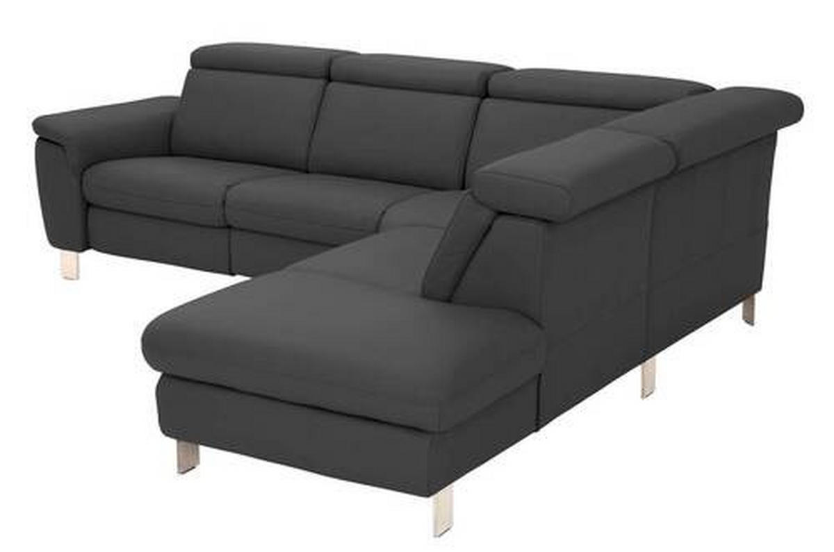 ECKSOFA in Echtleder Anthrazit  271/239 cm  - Anthrazit/Alufarben, Design, Leder/Metall (271/239cm) - Cantus