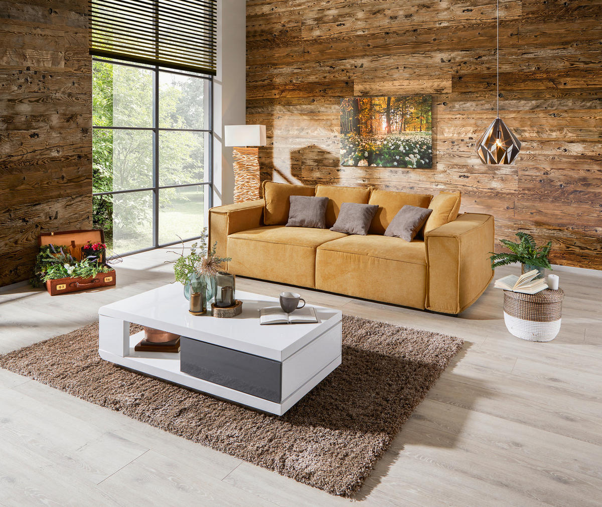 BIGSOFA in Taupe, Gelb  - Taupe/Gelb, Modern, Holz/Textil (244/62/117cm) - MID.YOU