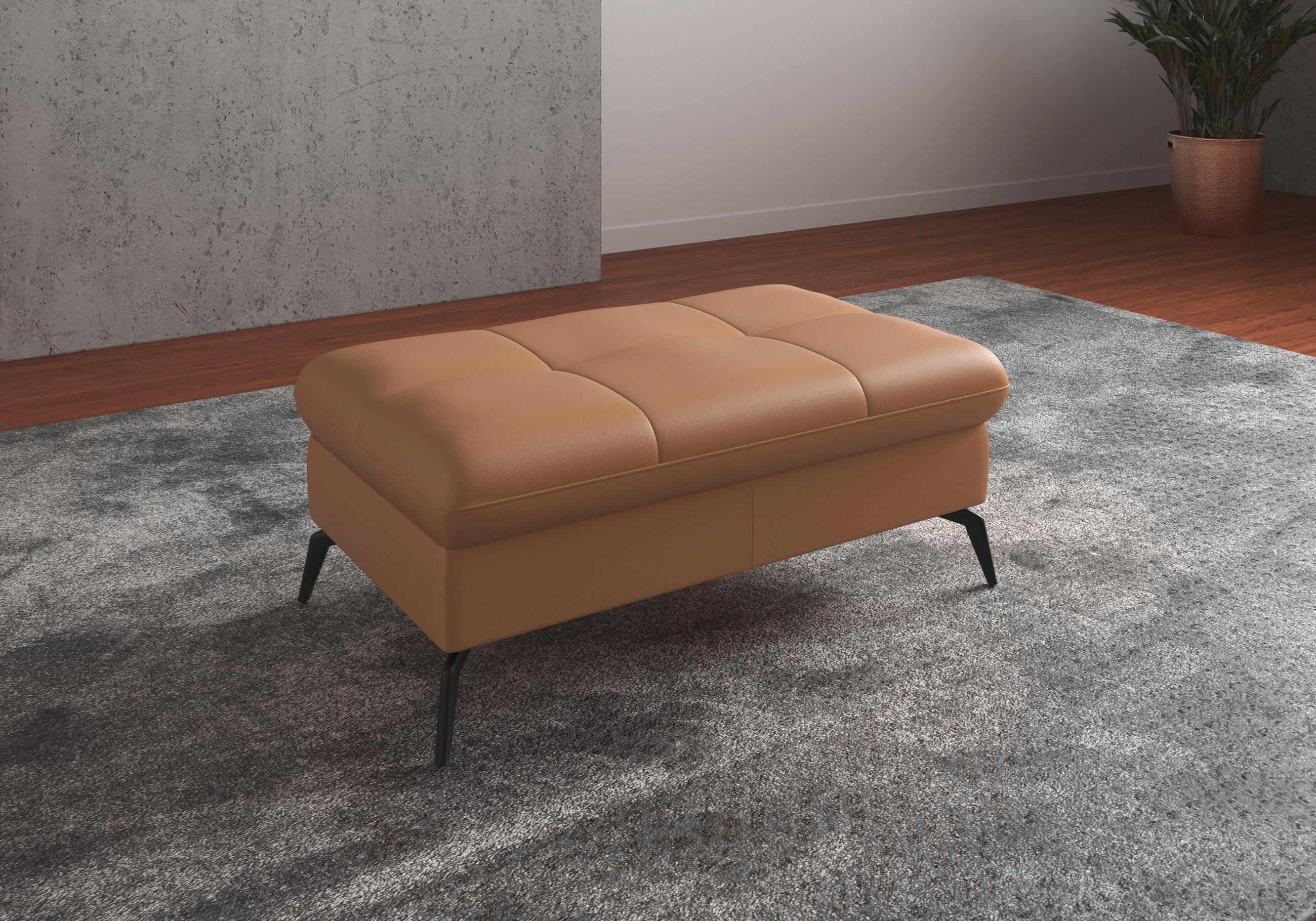 HOCKER in Leder Cappuccino  - Schwarz/Cappuccino, Konventionell, Leder/Metall (102/47/69cm) - Sit & More