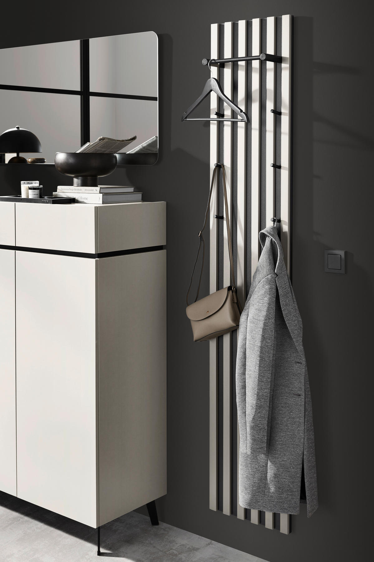 ELŐSZOBAPANEL 35/185/14 cm  - kasmírszínű/fekete, Design, faalapú anyag (35/185/14cm) - Voleo