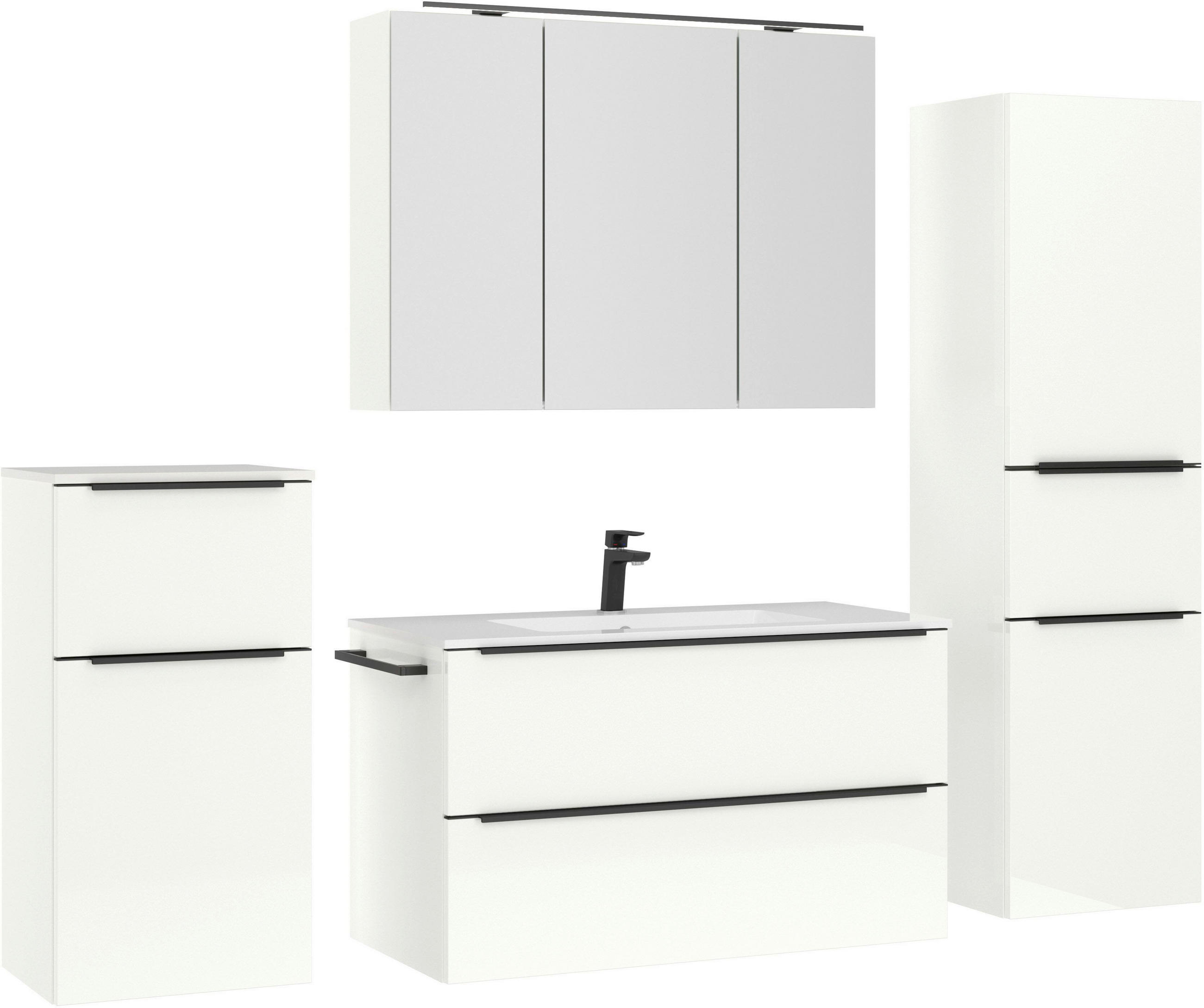 BADEZIMMER 5-teilig  in 191 cm  - Weiß Hochglanz/Schwarz, MODERN, Holzwerkstoff/Stein (191cm) - Nobilia