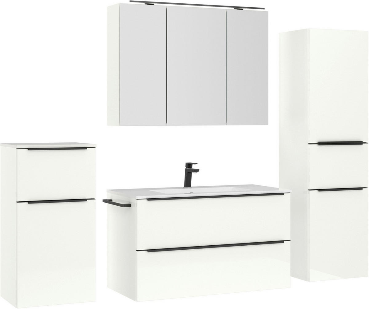 BADEZIMMER 5-teilig  in 191 cm  - Weiß Hochglanz/Schwarz, MODERN, Holzwerkstoff/Stein (191cm) - Nobilia