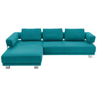 ECKSOFA Petrol Chenille  - Chromfarben/Petrol, Natur, Textil/Metall (214/297cm) - Valdera