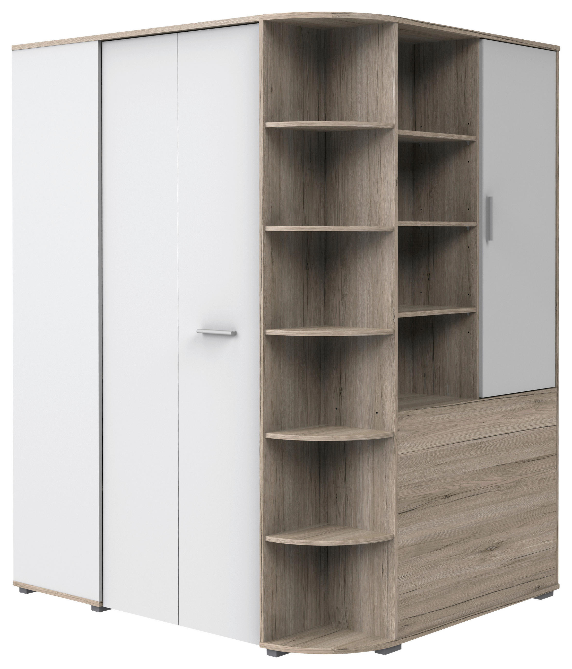 BEGEHBARER ECKSCHRANK Weiß, Eiche San Remo 124/199/148 cm  - Alufarben/Weiß, KONVENTIONELL, Holzwerkstoff/Kunststoff (124/199/148cm) - Boxxx