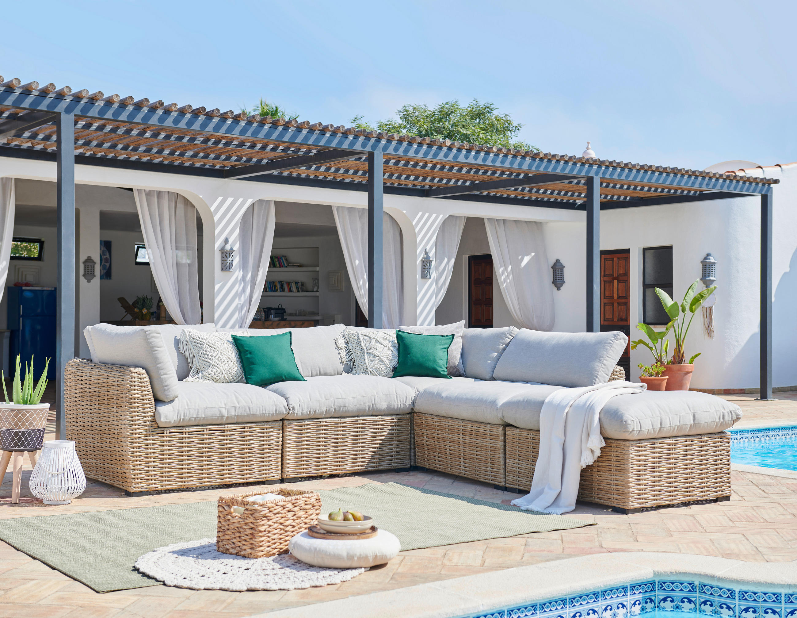 LOUNGEHOCKER 90/36/78 cm Aluminium  - Beige/Schwarz, ROMANTIK / LANDHAUS, Kunststoff/Textil (90/36/78cm) - Ambia Garden