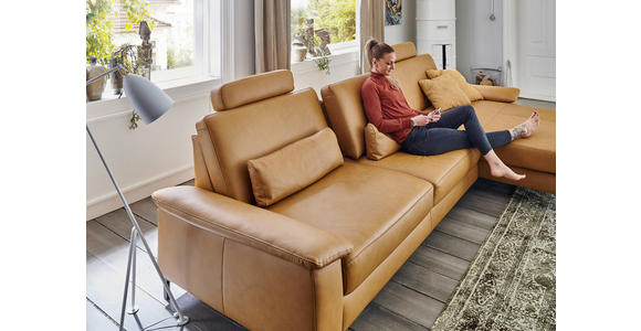 ECKSOFA in Echtleder Currygelb 334/176 cm - Currygelb/Schwarz, Design, Leder/Metall (334/176cm) - Dieter Knoll