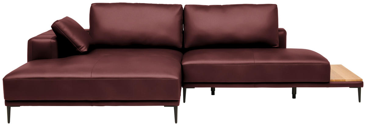 ECKSOFA Echtleder Bordeaux  - Bordeaux/Schwarz, Design, Leder/Metall (201/304cm) - Belluti