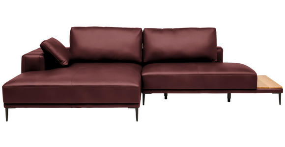 ECKSOFA  in Echtleder Bordeaux  201/304 cm  - Bordeaux/Schwarz, Design, Leder/Metall (201/304cm) - Belluti