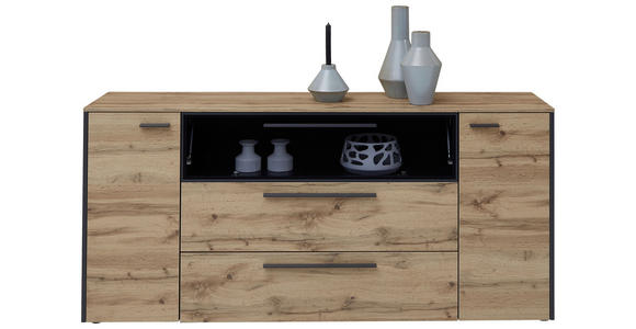 SIDEBOARD 179,4/83/40 cm  - Eichefarben/Grau, Design, Glas/Holzwerkstoff (179,4/83/40cm) - Hom`in