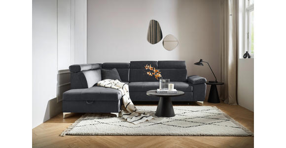 ECKSOFA in Samt Grau, Dunkelgrau  - Chromfarben/Dunkelgrau, KONVENTIONELL, Textil/Metall (206/271cm) - Carryhome