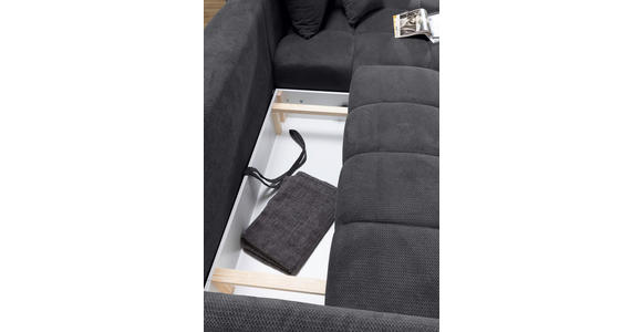 ECKSOFA Anthrazit Plüsch Zierkissen, Rückenkissen, Bettkasten, Schlaffunktion, Rücken echt, Liegefläche im Originalstoff  - Anthrazit/Schwarz, KONVENTIONELL, Kunststoff/Textil (253/192cm) - Carryhome