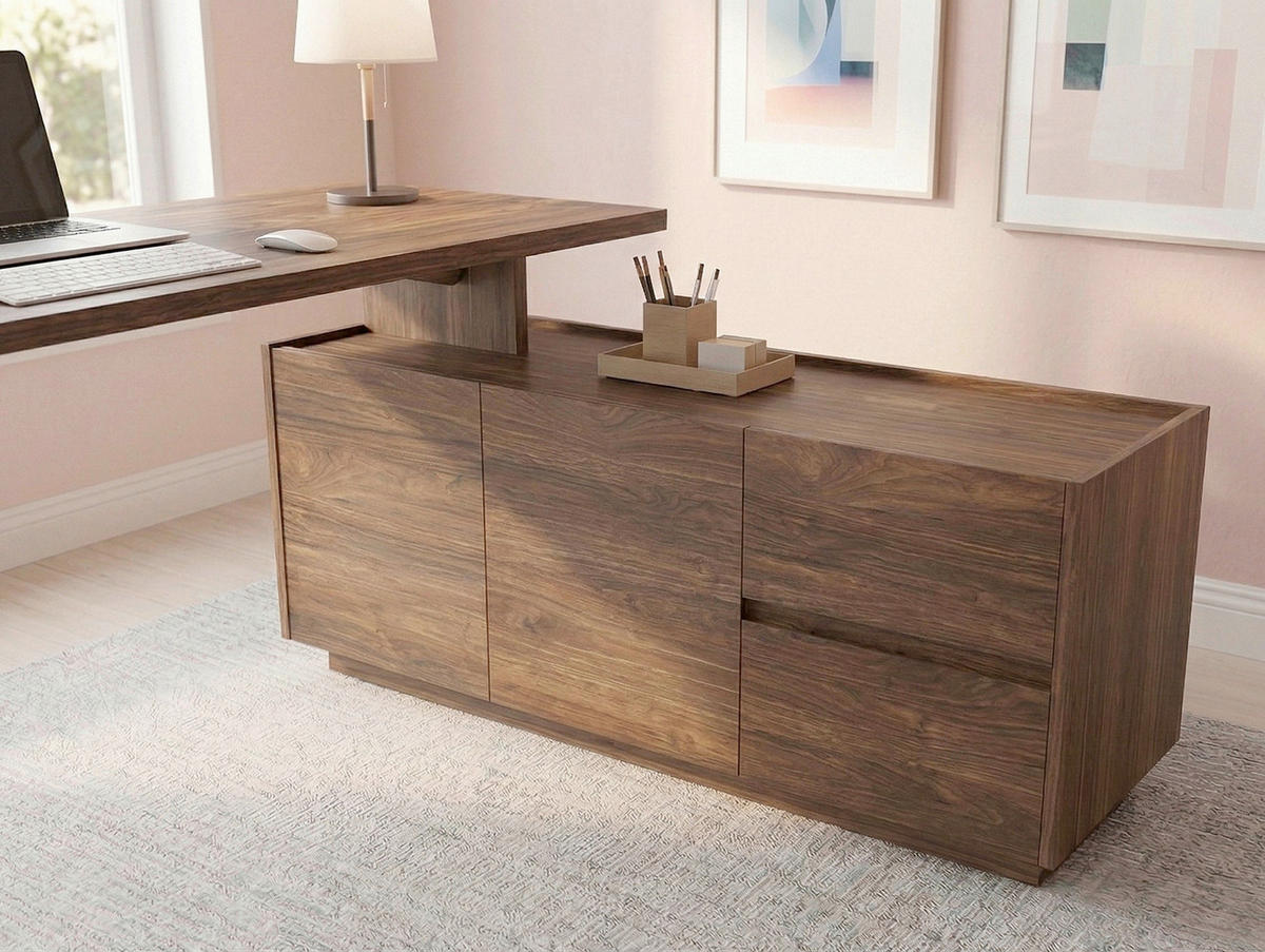 ECKSCHREIBTISCH 160/136/74 cm Walnussfarben Stauraum, seitenverkehrt montierbar  - Eichefarben/Walnussfarben, Design, Glas/Holzwerkstoff (160/136/74cm) - MID.YOU