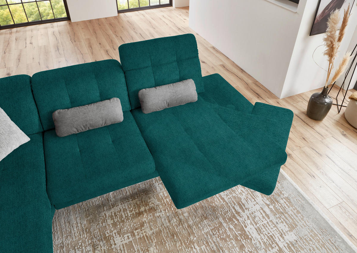 ECKSOFA in Flachgewebe Petrol  - Petrol/Schwarz, Design, Textil/Metall (190/309cm) - Beldomo Style