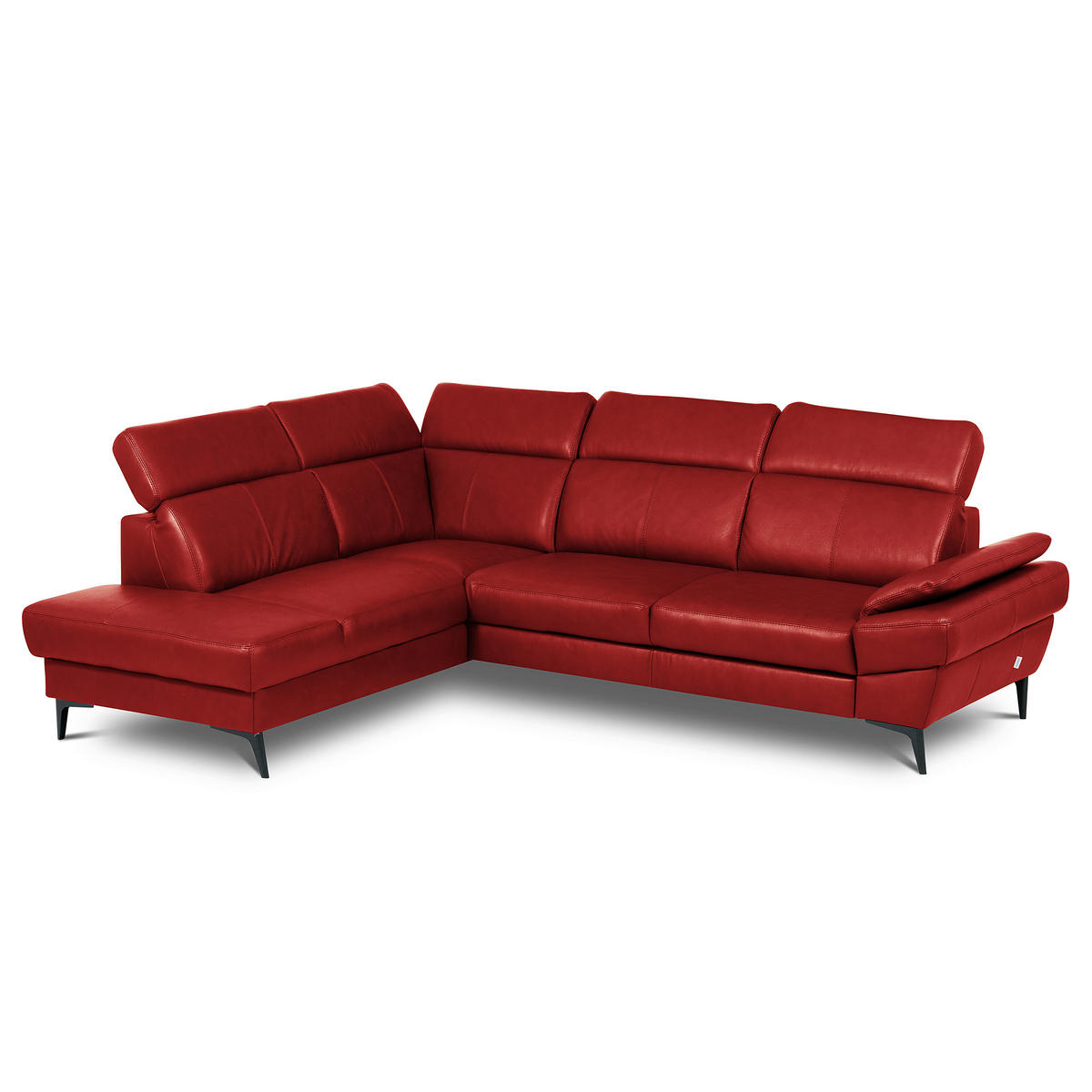 ECKSOFA Rot Echtleder Lederlook Bettkasten, Rücken echt, Armteilverstellung, Relaxfunktion, Kopfteilverstellung  - Rot/Schwarz, Design, Leder/Textil (211/264cm) - Livetastic