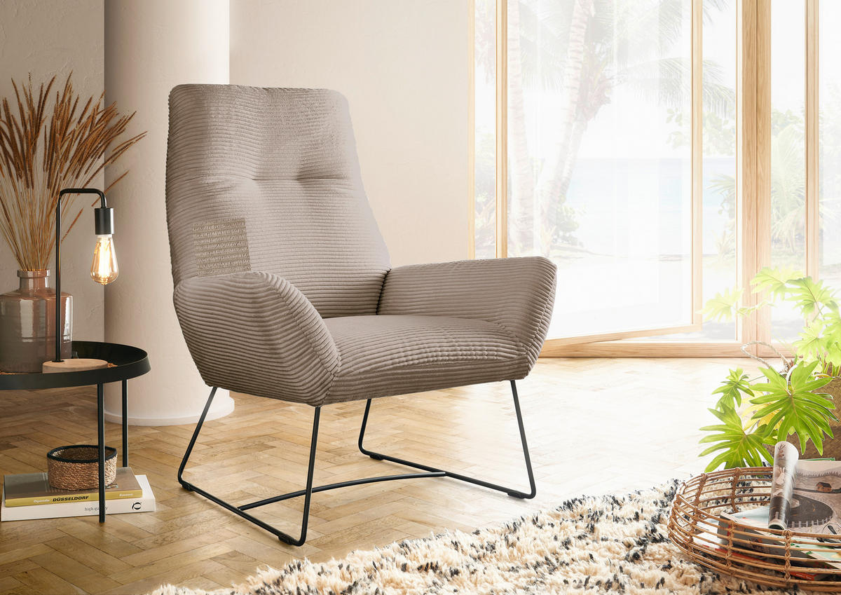 SESSEL in Cord Taupe  - Taupe/Schwarz, Design, Textil/Metall (82/102/81cm) - Hom`in
