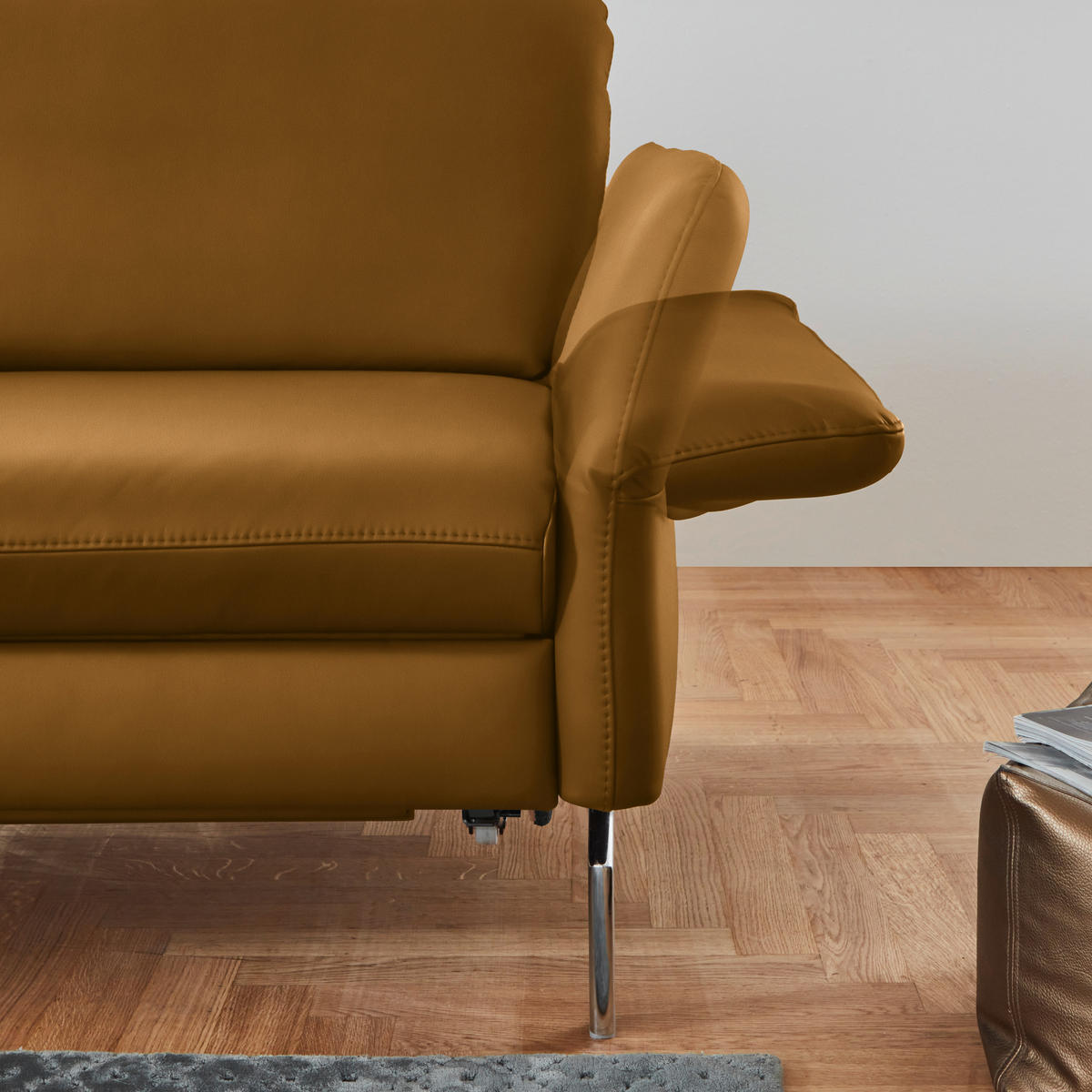ECKSOFA in Echtleder Senfgelb  - Senfgelb/Alufarben, Konventionell, Leder/Metall (220/284cm) - Beldomo Premium