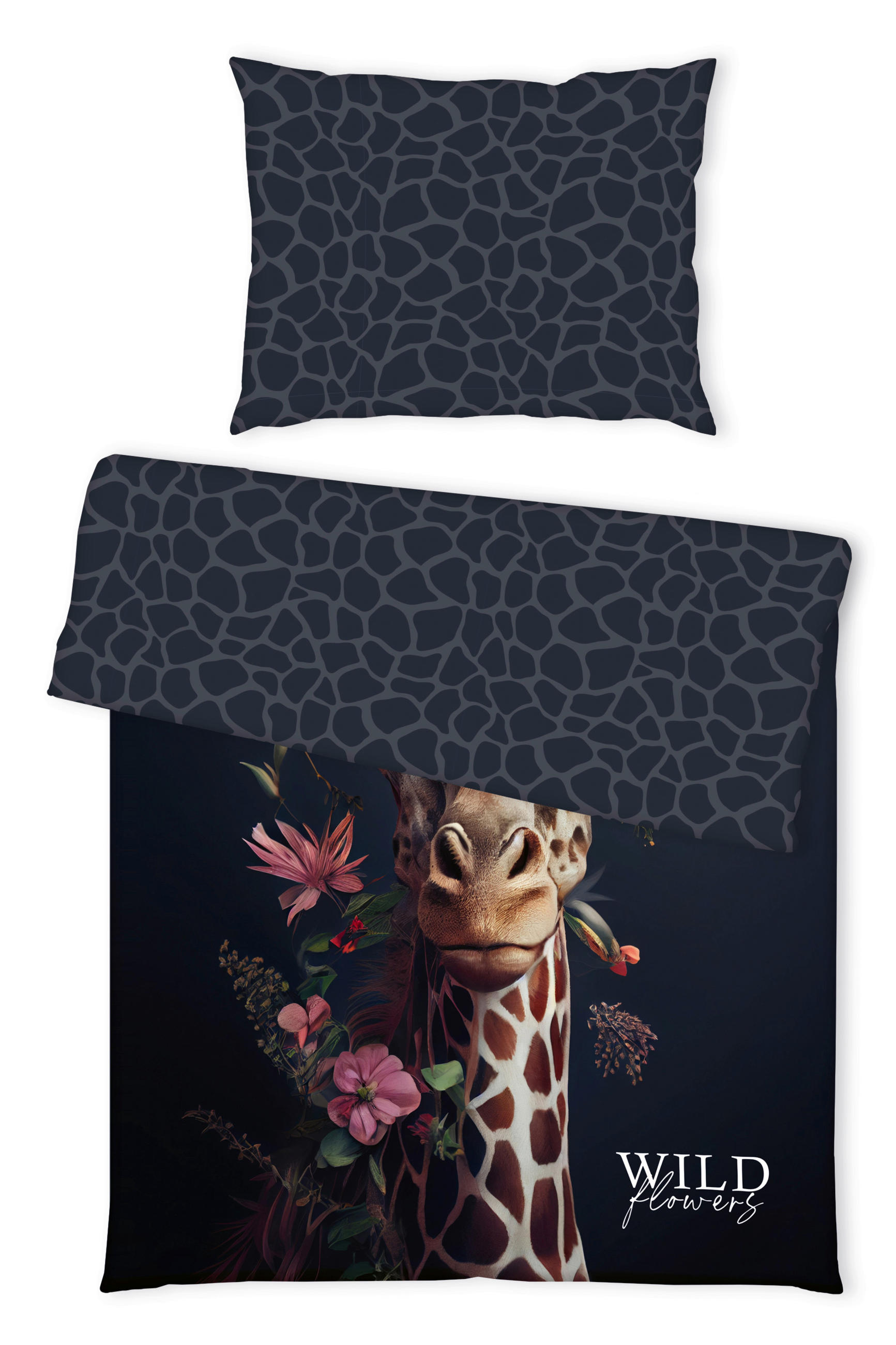 BETTWÄSCHE Wild Flowers Giraffe Bettwäsche Renforcé 140/200 cm  - Schwarz, Trend, Textil (140/200cm) - Herding