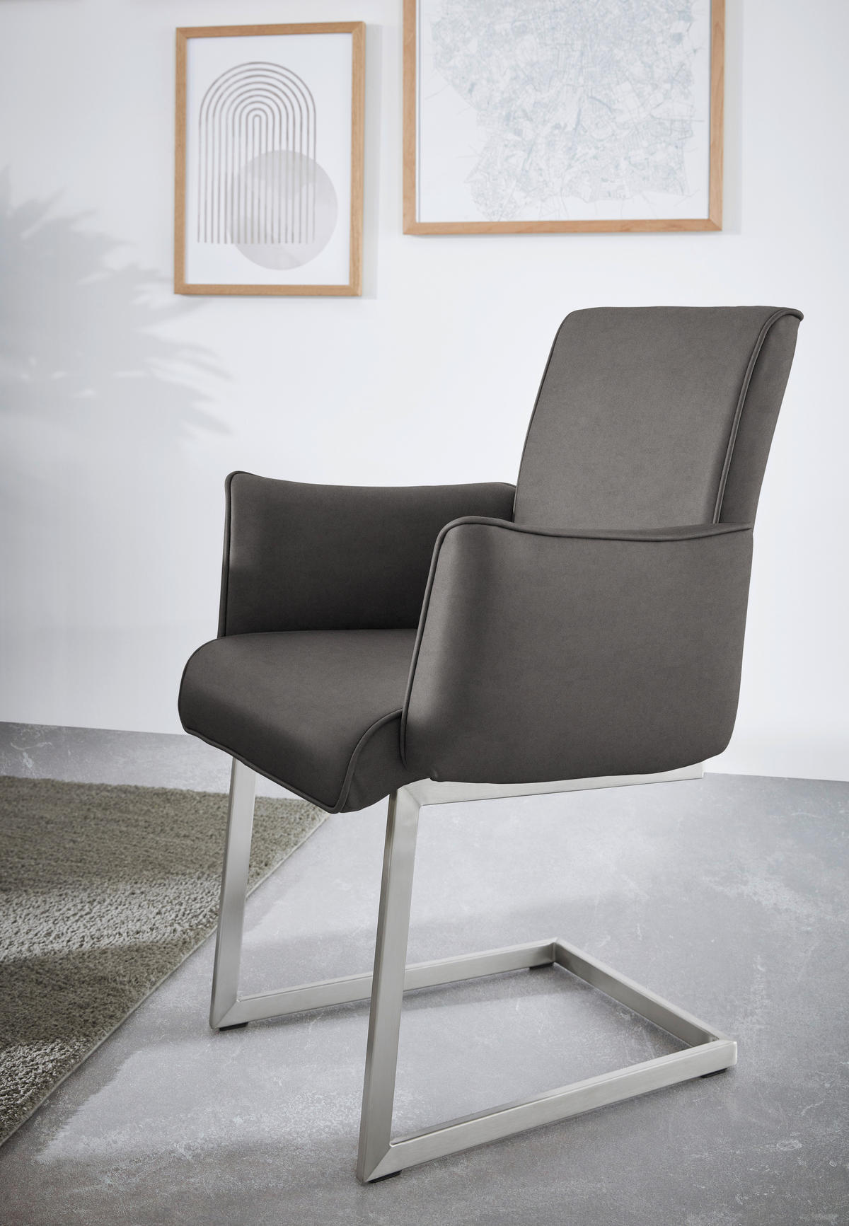 ARMLEHNSTUHL  in Stahl Mikrofaser  - Edelstahlfarben/Anthrazit, Design, Holzwerkstoff/Textil (63/91/60cm) - Dieter Knoll