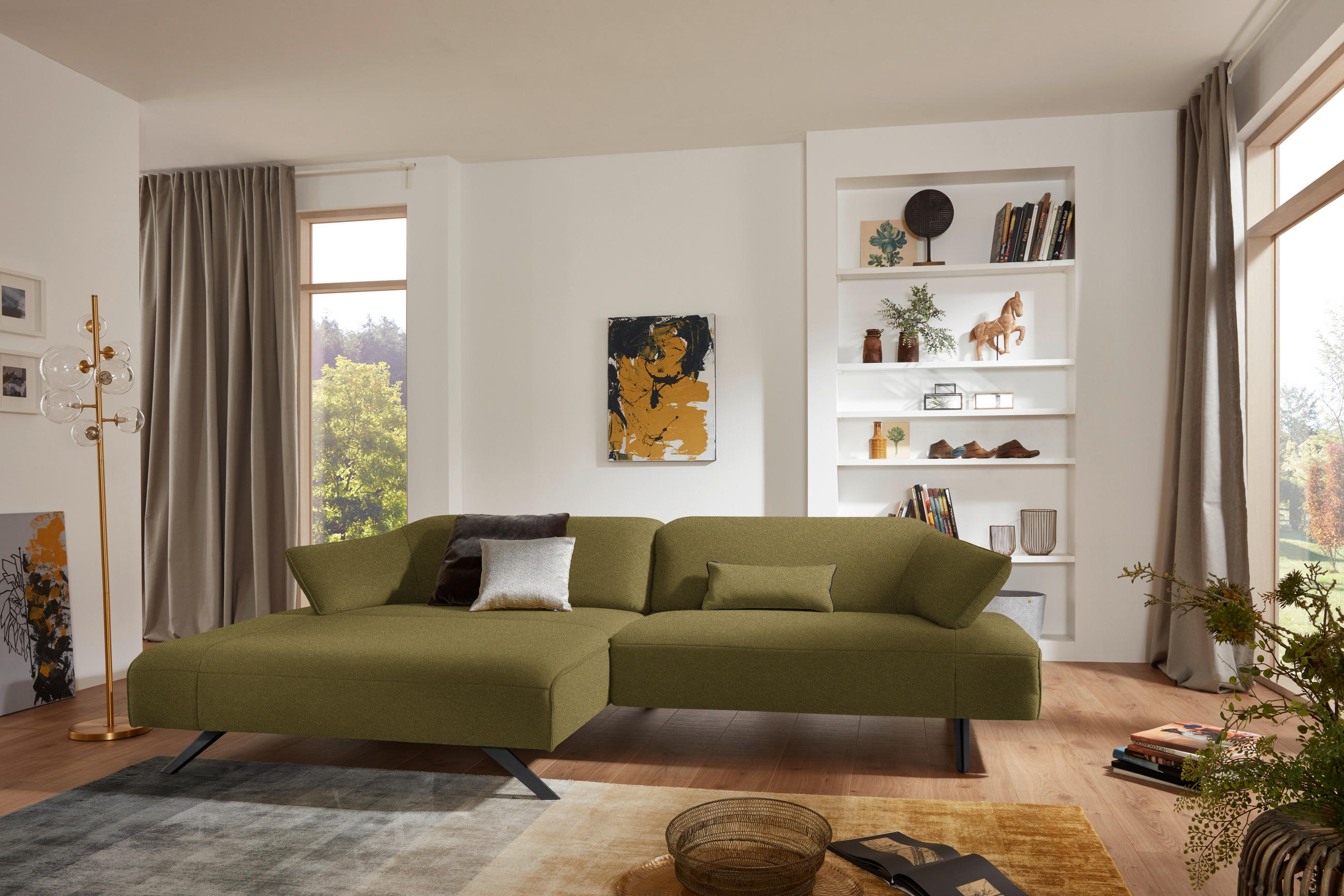 ECKSOFA in Struktur Hellgrün  - Anthrazit/Hellgrün, Design, Textil/Metall (165/276cm) - Himolla